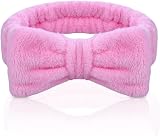 Aomig Spa Headbands for Women Pink Bowknot Microfiber Elastic Hair Band