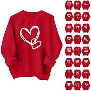 Women's Valentines Shirt Causal Heart Print Graphic Long Sleeve Oversized Blouse Tops Plus Size Crewneck Sweatshirt