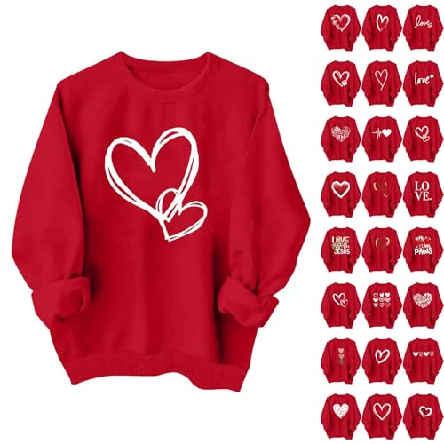 Women's Valentines Shirt Causal Heart Print Graphic Long Sleeve Oversized Blouse Tops Plus Size Crewneck Sweatshirt