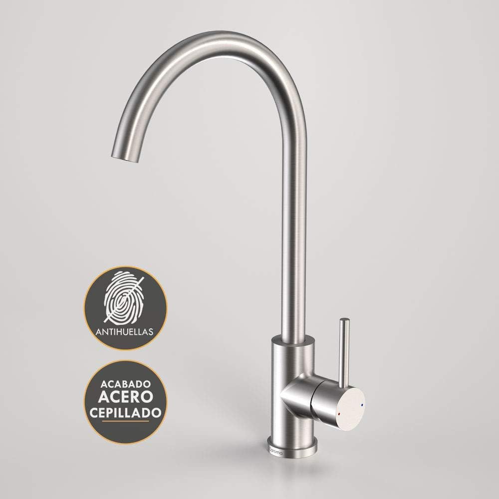VEL High Spout Sink Mixer Tap Round Brass Design with Brushed Steel Finish Anti Fingerprints Total Height 36.5 cm Genuine Parts - Image 5