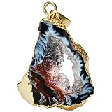 SUNYIK Agate Geode Slice Druzy Pendant Natural