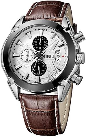 AIMAL Sport Watches for Men Pilot - Brown / Black Leather Band - Analog Quartz Wristwatch Chronograph Water Resistance