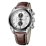 Megir Brown Mens Chronograph Miltary Casual Sport Brown Leather Quartz Watch