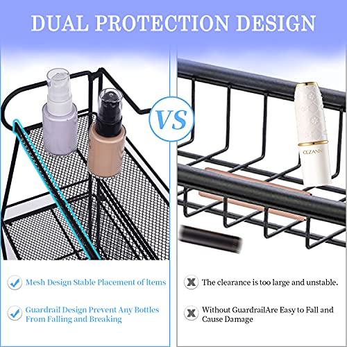 MRINDA Foldable 3 Tier Spice Rack Organizer for Cabinet, 2 Tier Metal Spice Holder Standing Shelf Storage With Guardrail for Kitchen Countertops Bathroom Office