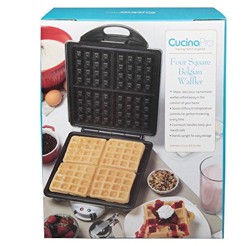 Four Square Belgian Waffle Maker Nonstick Retro Waffler Iron w Adjustable Browning Control