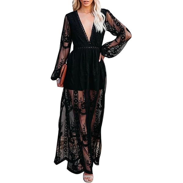 Eleter Women's Deep V-Neck Lace Romper Short Sleeve Long Dress (X-Large, Wine Red) : Amazon.ca: Clothing, Shoes & Accessories Eleter Women's Deep V-Neck Lace Romper Short Sleeve Long Dress (X-Large, Wine Red) : Amazon.ca: Clothing, Shoes & Accessories