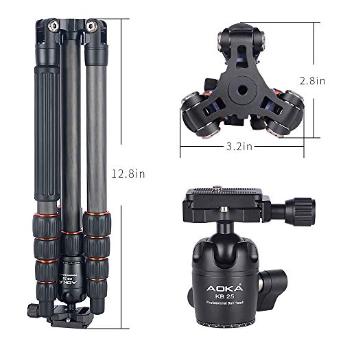 AOKA 54.7 inchs Carbon Fiber Camera Tripod Monopod with 360 Degree Ball Head 1/4 inch Quick Shoe Professional Tripod Load up to 33 pounds