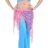 Lauthen.S Women Belly Dance Hip Scarf, Sequin Tassels Triangle Tribal Wrap Skirt Waist Chain