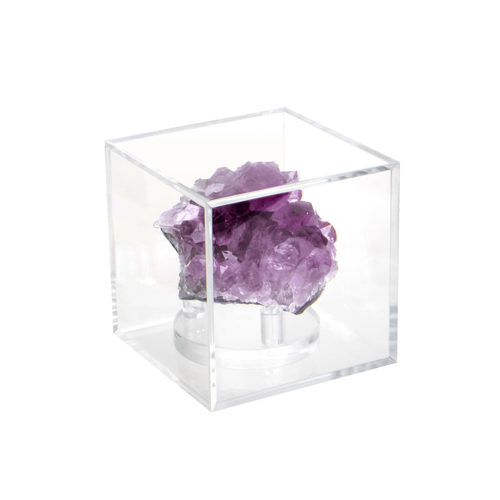 Photo 1 of Kcgani Clear Acrylic Geodes Rocks 3 Pegs Display Easel Stands Support Holder Box, Acrylic Display Case Box for Agate Slices Crystals Minerals Slab Fossil Coral Small Collectibles (Small-3x3x3in, 1Pcs)