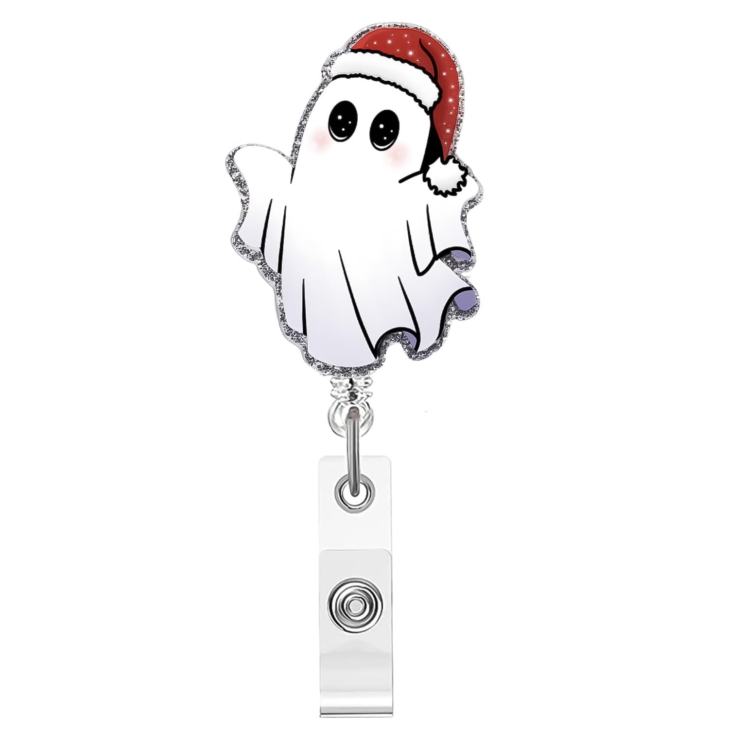 Photo 1 of **3 SEASONAL BADGE REELS FEATURING GHOSTS**Christmas Badge Reel,Cute Ghost Acrylic Badge for ID Card Badge,Fun Xmas Hat Telescoping Retractable Badge Holder Alligator Clip Accessories for Nurse,Medical Worker,Nursing Student,Teacher