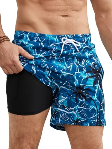 Kfnire Men's Swim Shorts with Compression Lining and Pockets, Swim Shorts Quick Dry Water Repellent Swim Trunks for Men