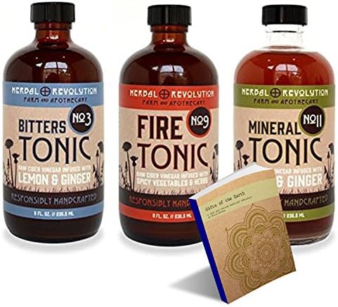 Bitters Minerals &amp; Fire Tonic w/ Raw Apple Cider Vinegar &amp; Organic Honey 8oz ea from Herbal Revolution Farm and Apothecary w/ Free Herbs Info EBook (Bitters, Mineral &amp; Fire Tonic, 3 Pack)
