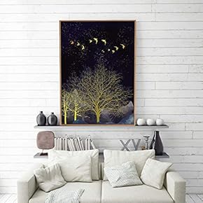 Framed Canvas Home Artwork Decoration Golden Abstract Style Canvas Wall Art for Living Room, Bedroom - 16x24 inches