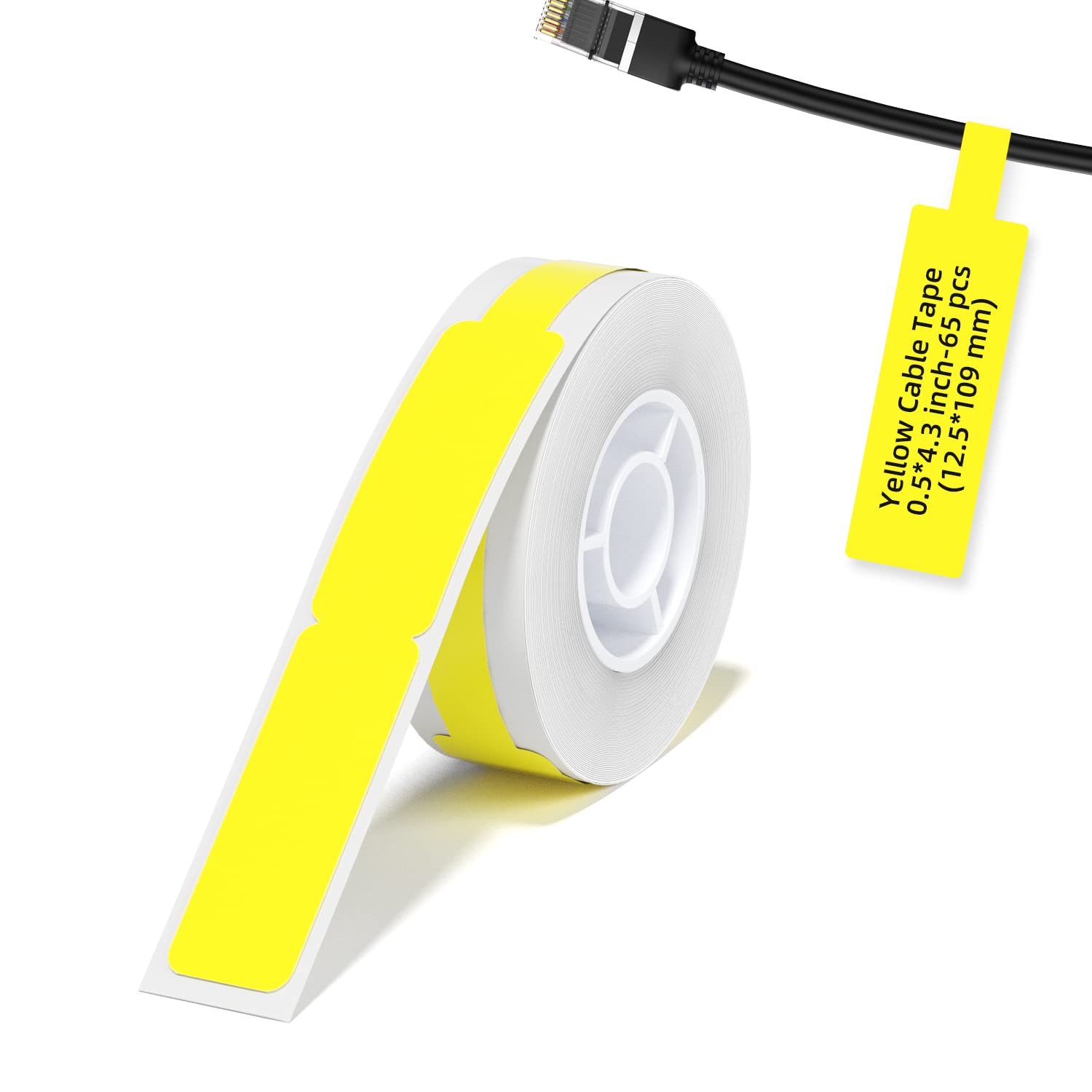 Label Maker Tape for NIIMBOT D11/D110/D101, Cable Label Sticker, Waterproof Tear Proof Thermal Paper 0.5"x4.3" (12.5x74mm),65 Per Roll(Yellow) — image 1