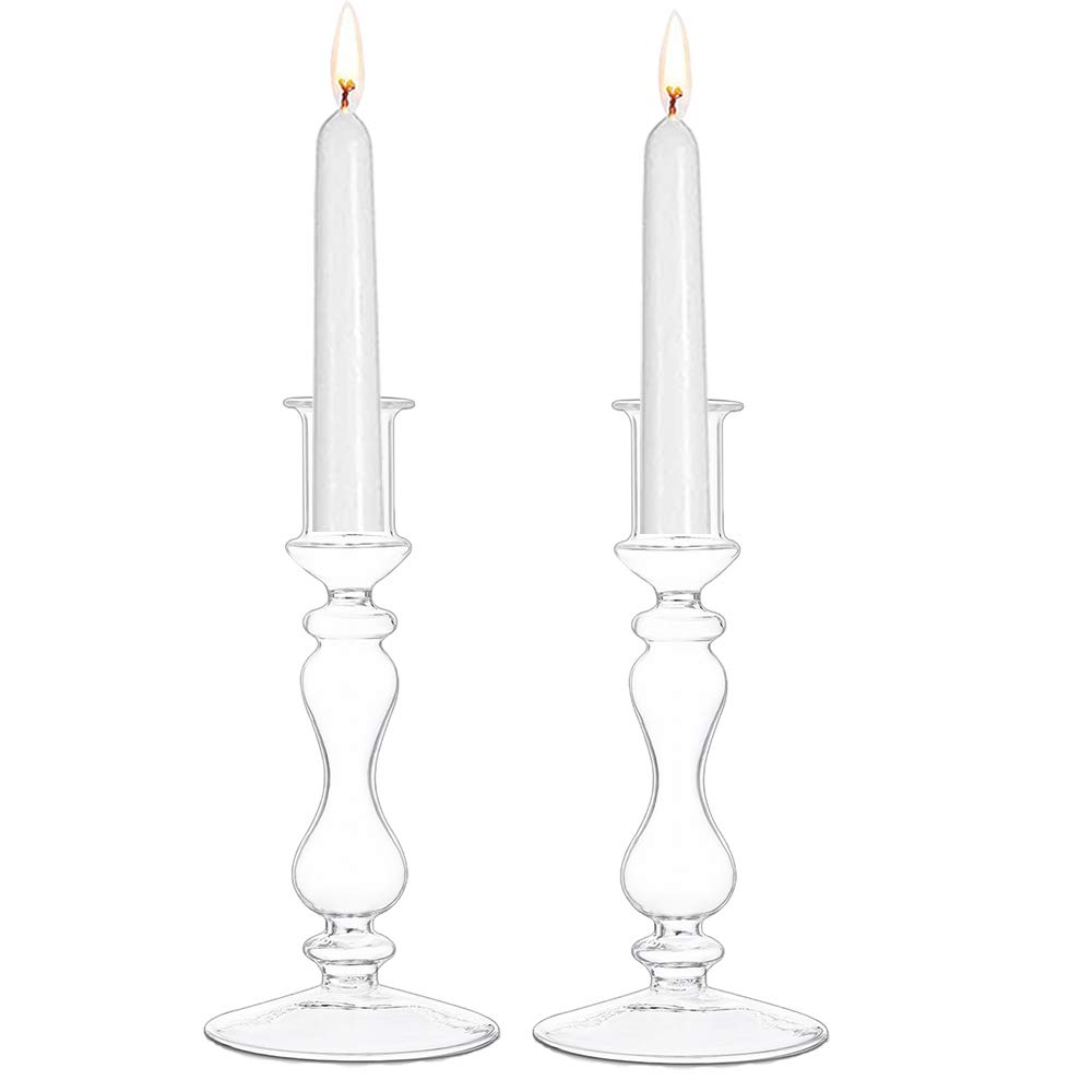 Clear Glass Taper Candle Holders 2 Pcs Candlestick Holders Christmas Halloween Centerpieces Fits for Ø 2.2cm Taper Candles for Home Decorations Wedding Valentines Party Table Centrepiece