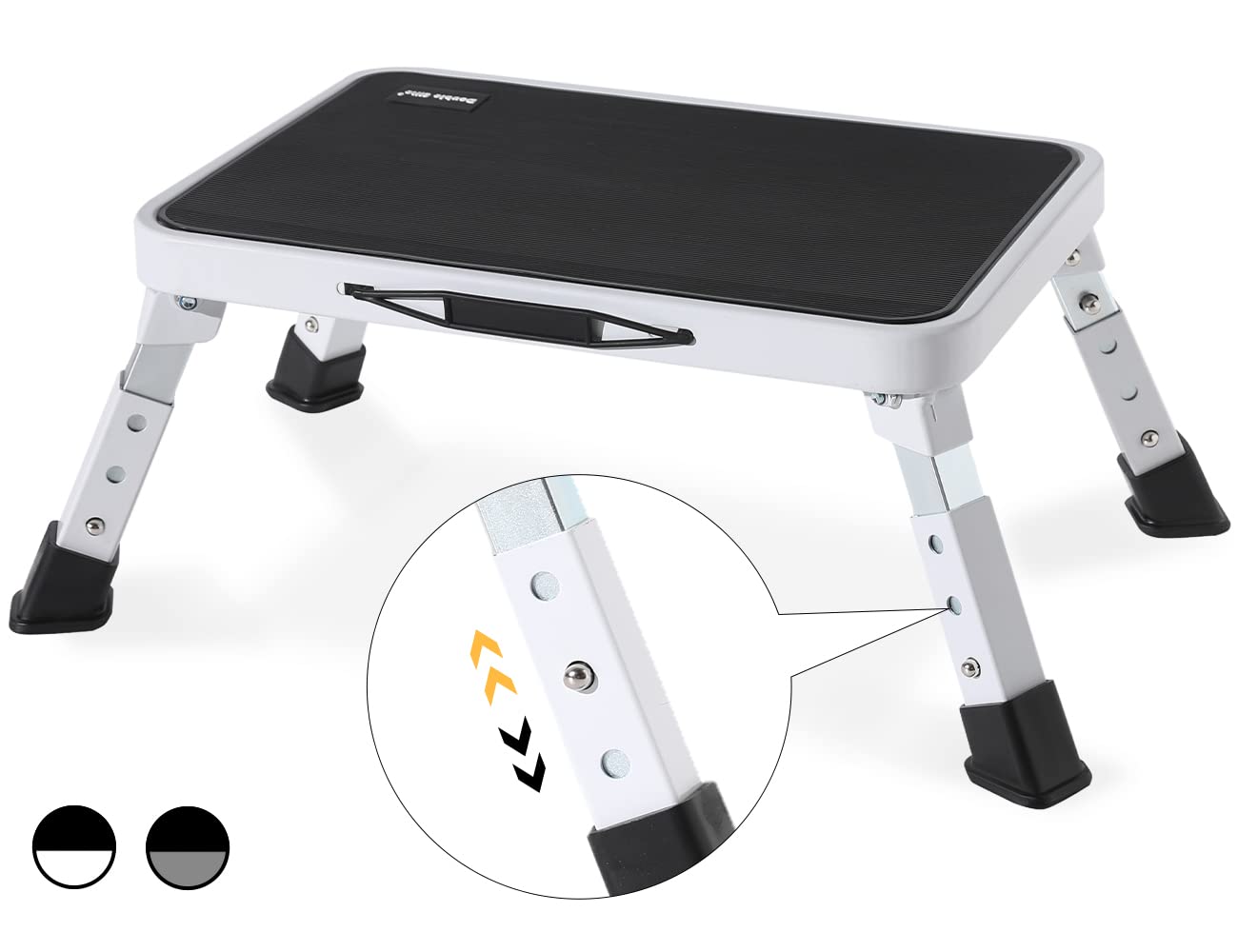 Photo 1 of Double Elite 3 Levels Adjustable Folding One Step Stool, Safer Metal Step Stools for Adults/Seniors, Heavy Duty Small Foldable Kitchen Stepping Stool for Bathroom Toddlers, Foot Stool Desk Office Work