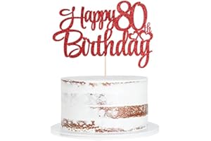 QERTESL Red 80th birthday cake topper ， happy 80th birthday cake topper， 80th birthday party cake decorations (length 7.5in * wide6.5 in)