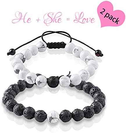 Adjustable Couple Bracelet for Lover - Valentine's Day Gift Distance Lava Rock Stone Beads bracelet