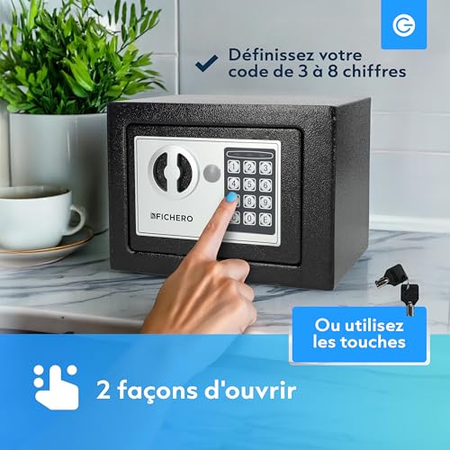 Silvergear Small Code Safe | Steel Safe with Electronic Lock with Digit Code | 2 Keys and Code for Storing Money, Jewellery & Valuables | 17 x 23 x 17 cm | Black