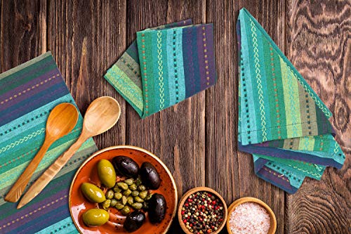 12 Pack Salsa Stripes Dinner Napkins, Soft & Comfortable Cotton Napkins Multi Color Luxurious Salsa Napkins - Tailored With Mitered Corners And A Generous Hem Easy care - Teal Multi - 18x18 Inch
