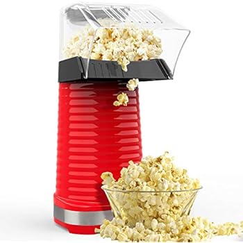 Hot Air Popcorn Maker, Popcorn Machine, 1200W Popcorn Popper with Measuring Cup and Removable Lid for Watching Movies and Holding Parties in Home, No Oil Needed Great For Kids, Red