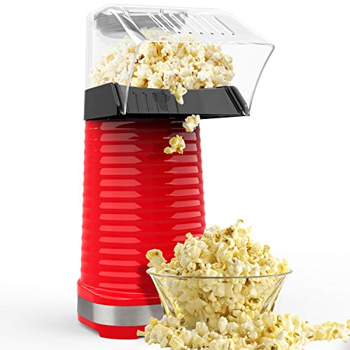 Hot Air Popcorn Maker, Popcorn Machine, 1200W Popcorn Popper with Measuring Cup and Removable Lid for Watching Movies and Holding Parties in Home, No Oil Needed Great For Kids, Red