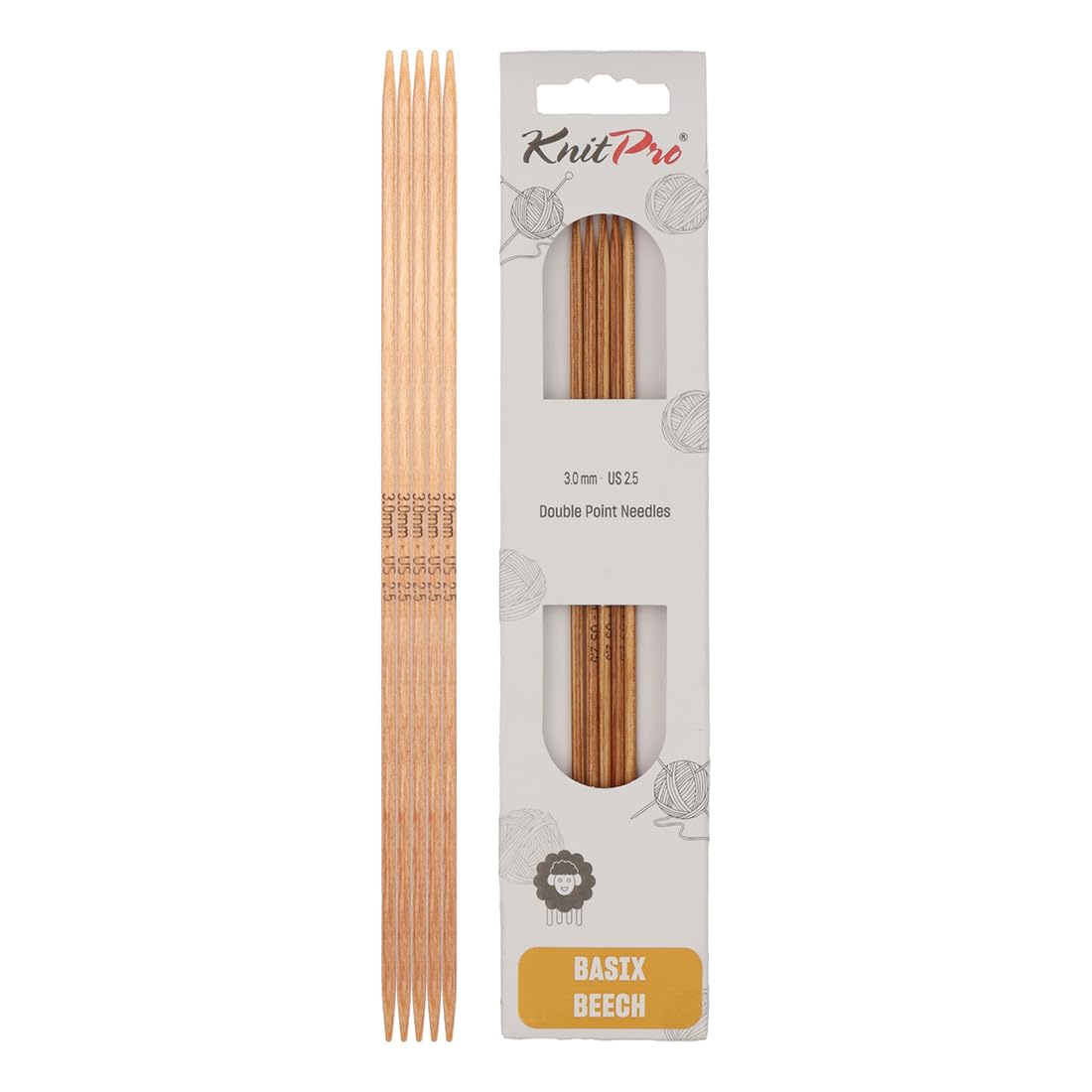 KnitPro Basix Beech Double Pointed Needles 8" (20cm) | 3.00mm