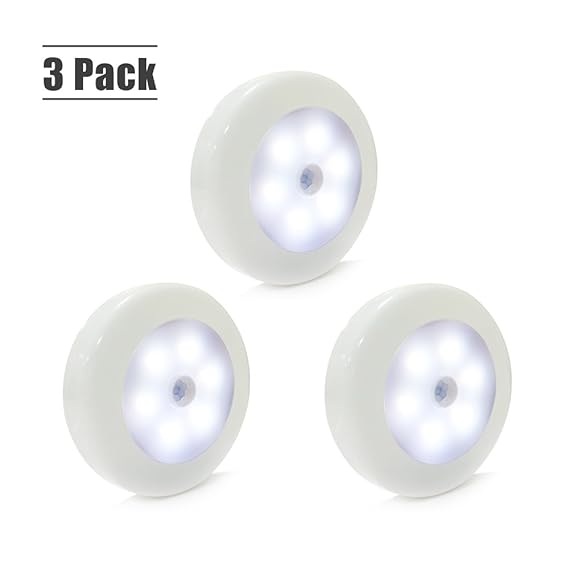 UMIWE Motion Sensor Light, Cordless Battery-Powered LED Night Light with 3M Adhesive Pads, 3 Packs Safe Lights for Stairs, Cabinet, Wardrobe