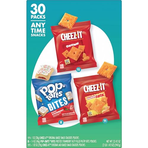 KELLOGG’S CHEEZ-IT & POP-TARTS SNACKS, GRAB ‘N GO, ANY TIME SNACKS VARIETY PACK, 33.42OZ BOX (30 COUNT)