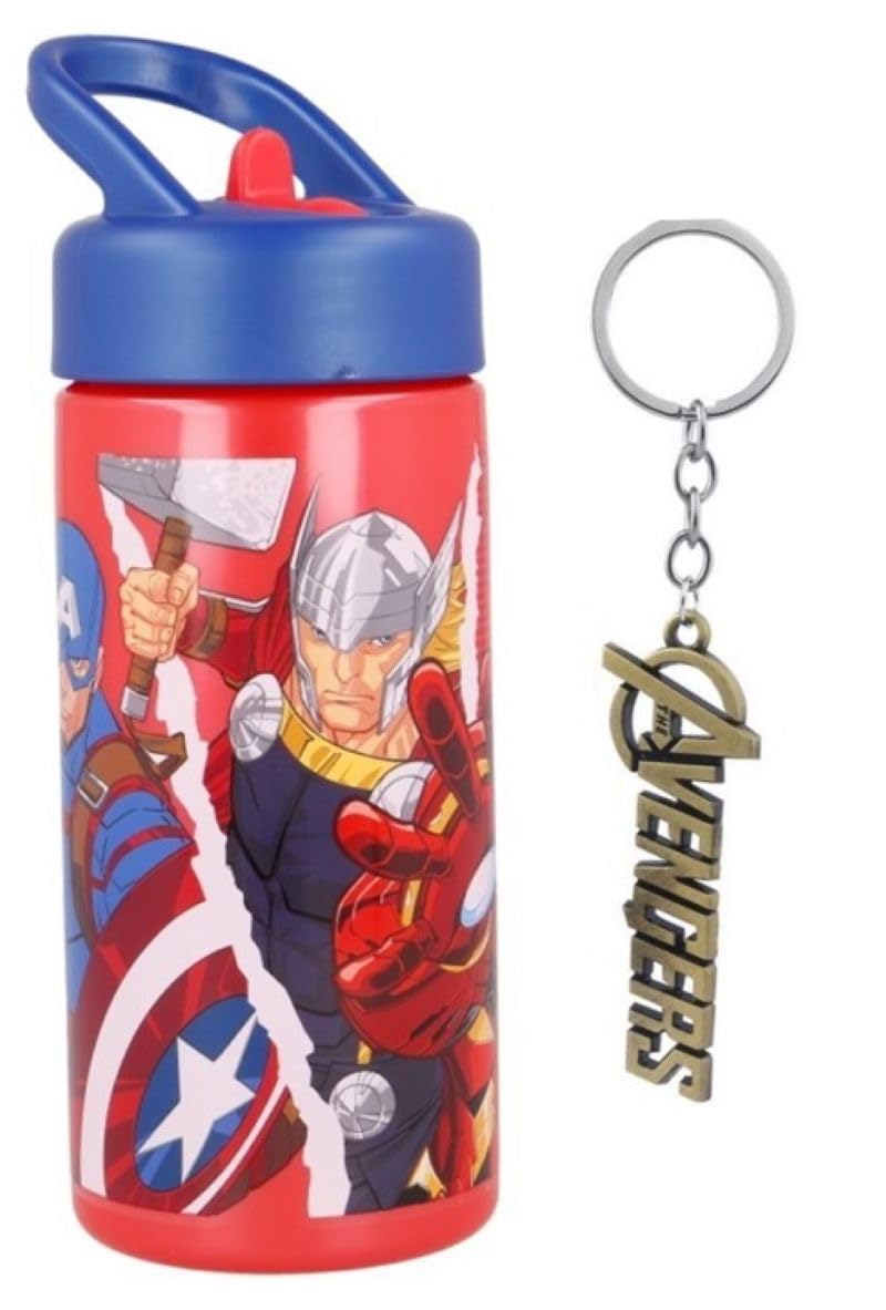 Marvel Avengers Reusable Sipper Water Bottle Drink Bottle with built-in handle for Easy Carry School Lunch Kids Childrens 410ml (Avengers)