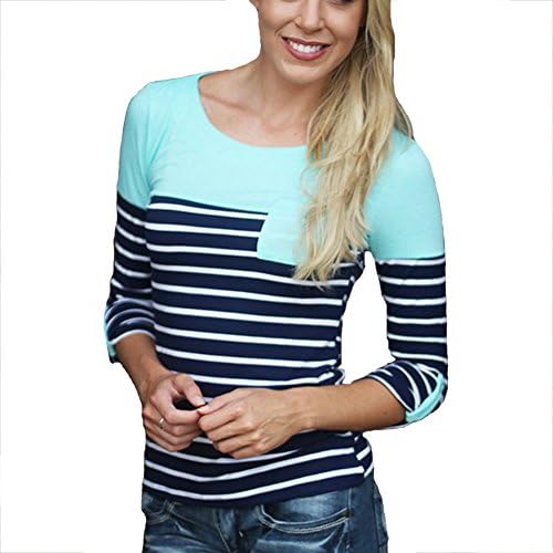 ZhengYuan Women's Stripe Stitching Round Neck Irregular T shirt (Medium)