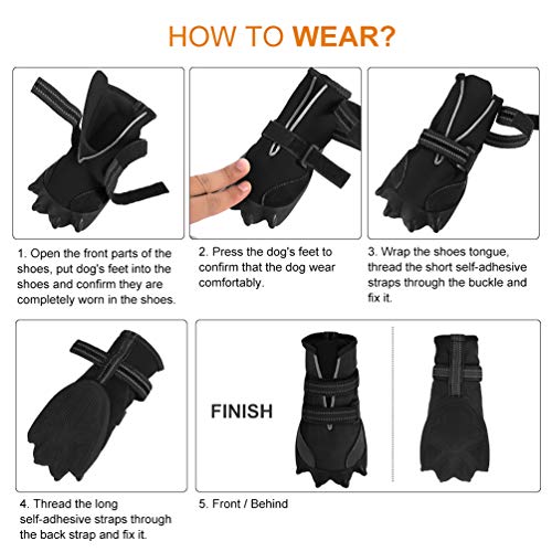 petacc Dog Boots Waterproof Dog Shoes for Large Dogs Pet Boots Lovely Paw Shape Outdoor Shoes with Adjustable Reflective Velcro and Rugged Anti-Slip Sole, 4Pcs (6, Black)