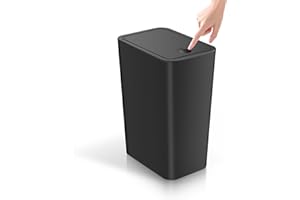 TIPGO Bathroom Trash Can with Lid, 4 Gallon / 15 Liter Small Garbage Can, Press Top Bin, Plastic Wastebasket with Pop-Up Lid for Bedroom, Living Room, Office (Black)