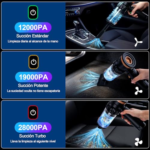 Powerful Car Vacuum Cleaner, 28000Pa Portable Cordless Handheld Vacuum Cleaner | Rechargeable with 3 Levels Adjustment, 4 in 1 Car Vacuum Cleaner with Brushless Motor for Pet/Car/Camper Hair