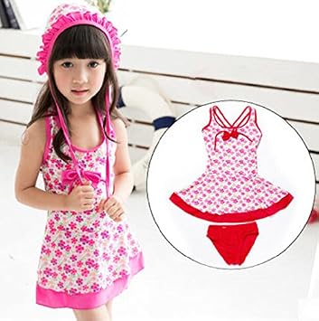 Amazon 水着 キッズ みずぎ 子供用 Swiming 可愛い セクシー ジュニア ワンピースとパンツと帽子3点セット トイレ便利 キャンプ フリル ベスト 花柄 温泉 韓国風 ベビー 女の子priama Priama スポーツ アウトドア