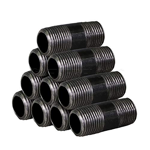 Everflow Supplies NPBL1215-10, Steel Nipple Pipe, Build Vintage DIY Furniture With Pre Cut Industrial Iron Pipe, Threaded Malleable Pipe  1/2" x 1-1/2" Black ( Pack Of 10)