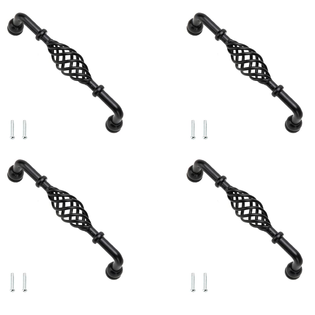 Lxoraziy 4 Pieces Vintage Style Handles, Bird Cage Drawer Handle, Metal Bird Cage Furniture Door Pull Handles with Screw, for Drawer, Door, Cupboards, Bathroom, Kitchen, Hotel Decoration