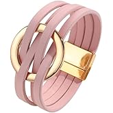 Fuqimanman2020 Circle Charm Leather Wrap Bracelet for Women Boho Handmade Layered Cuff Bracelets Bohemian Multi Strand Bangle Bracelets for Women