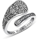 Spoon Tree of Life Rings for Women Infinity Celtic Knot Ring 925 Sterling Silver Cross Vintage Thumb Faith Hope Love Jewelry Gifts Adjustable Open Size 7