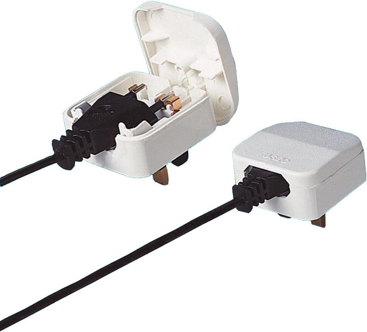 Euro to UK 3 Pin Mains Fused Plug Converter Travel Adaptor 5A Fused-Push in White