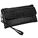 YALUXE Women's Large Capacity Leather Smartphone Wristlet Clutch with Shoulder Strap Black
