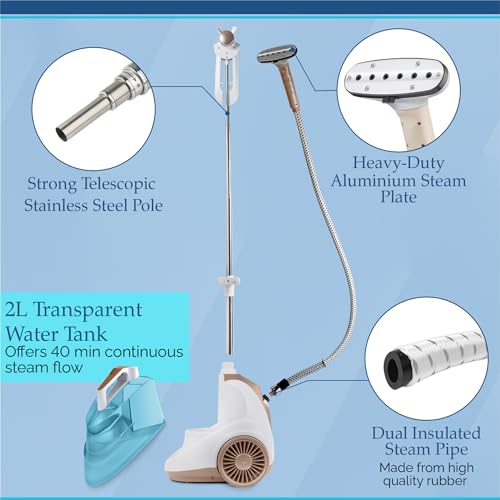 SA BI Powerful 2350 W Garment Steamer with 98° Temperature Steam, Steamer Clothing KILLS GERMS and Releases Wrinkles in no Time, Clothes Steamer with 50g/min steam flow