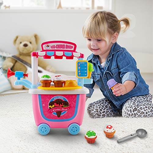 image for Gizmovine Ice Cream Cart Play Set, (31 pcs) Pretend Food Play Set for 