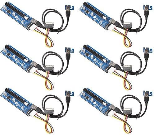SHARPALIN 6 Pack V006 PCI-E 1x to 16x Powered Riser Adapter Card with USB 3.0 Extension Cable & MOLEX to SATA Power Cable - GPU Riser Adapter - Ethereum Mining ETH (6 Pack V006)