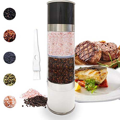 Lasten Salt and Pepper Grinder Set Adjustable Ceramic Sea Salt Grinder Tall Clear Plastic Salt and Pepper Shakers Pepper Mill Stainless Steel Pepper Grinder Mill for Home Restaurant Party Picnic