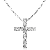 Angara Flat Diamond Cross Necklace in 14K Solid Gold/Platinum | Natural Prong-Set Diamond Pendant for Women | April Birthday, Anniversary Jewelry Gift