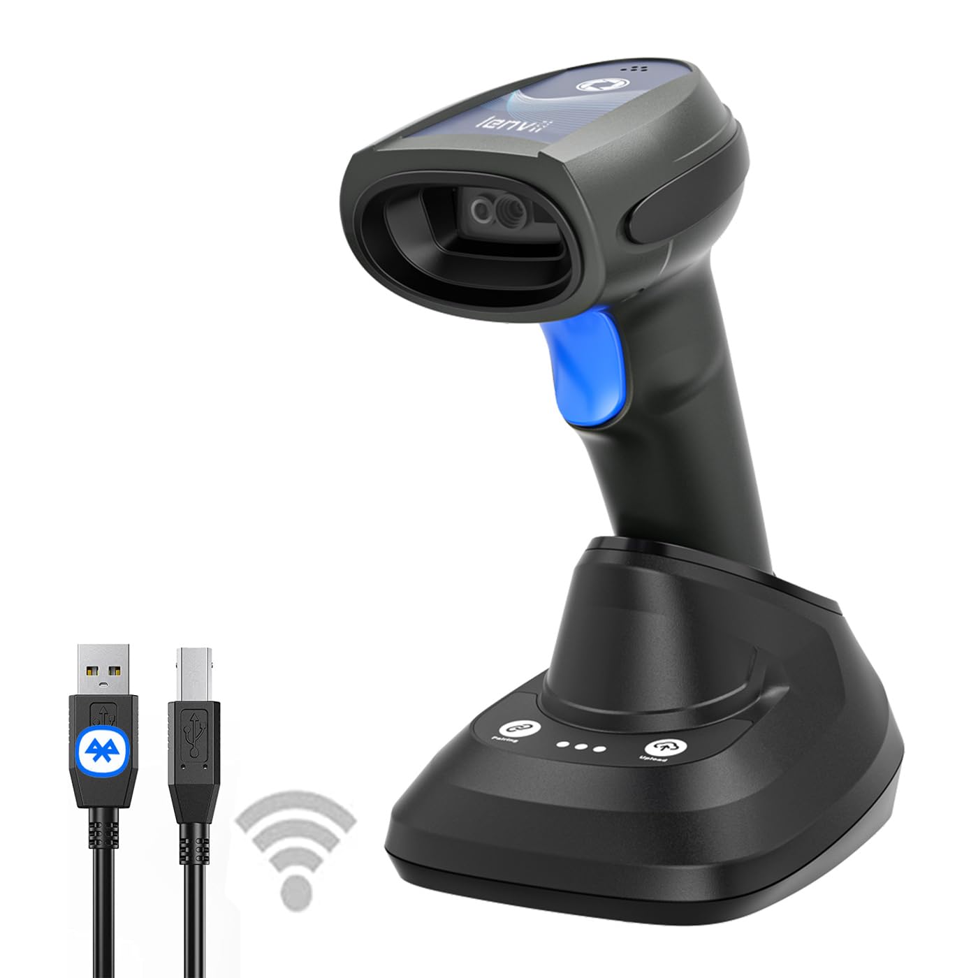 LENVII CW888 Handheld Scanner Bluetooth Wireless Barcode Scanner with Charging Station Bracket, 1D/2D/QR Code Scanner Wired USB/Wireless 2.4G, Barcode Scanner for Windows/Mac OS/Linux PC