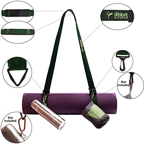 Premium Adjustable Yoga Mat Carry Strap Sling with, It’s over 6.5ft long, Made of Top Quality Cotton, Snap hook and clip for carrying towels, keys, water bottles (Dark Green)