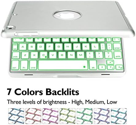 iPad Mini 4 Keyboard Cover,elecfan 7 Colors LED Backlit Wireless Keyboard Case with 130 Degree Swivel Rotating Smart Cover for iPad Mini 4 7.9 inch (A1538 or A1550, Silver)