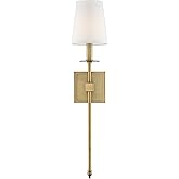 Savoy House 9-303-1-322 Monroe Bohemian Vintage Soft White Fabric Wall Sconce, 1-Light 60 Watt, 24" H x 5" W, Warm Brass